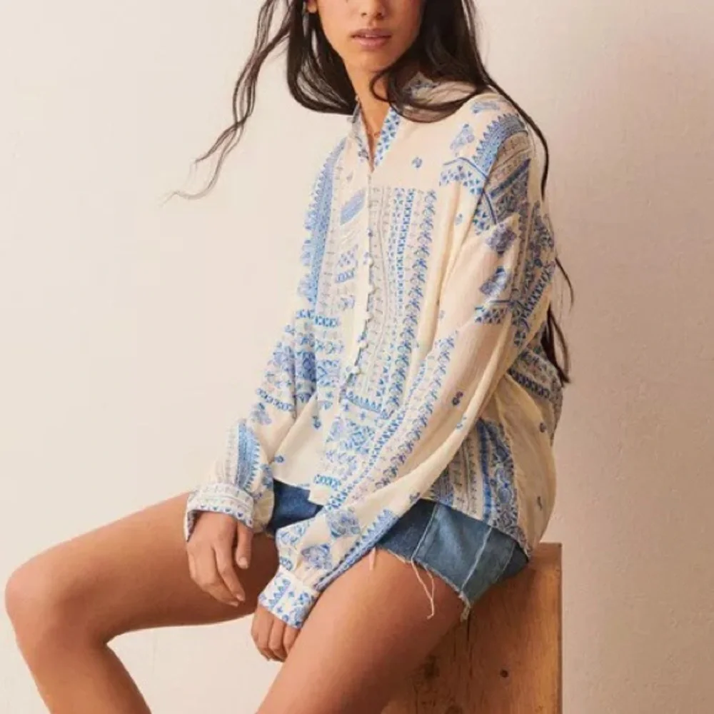 ba&sh Cream Blouse with Blue Floral Print - Picture 2 of 16